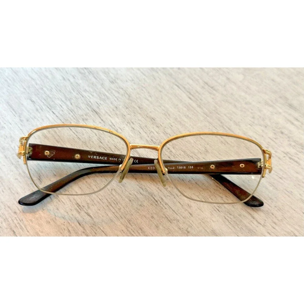 Versace MOD 1215-B 1002 Eyeglasses Half Rim Black Gold Italy 53-16-135 Luxottica